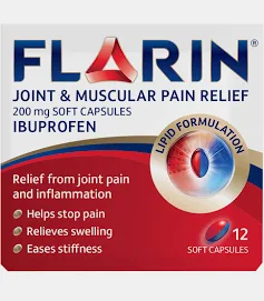 Flarin Joint & Muscular Pain Relief 200mg Soft Capsules (12 capsules)