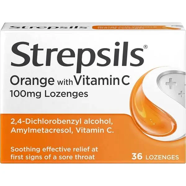 Strepsils Orange with Vitamin C Lozenges (36 lozenges)