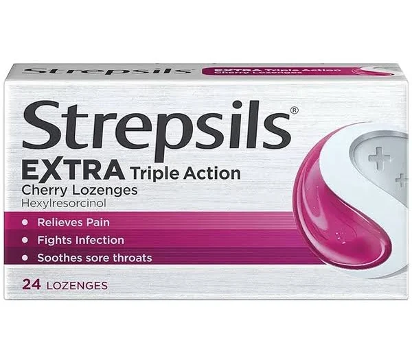 Strepsils Extra Triple Action Cherry Lozenges (24 lozenges)