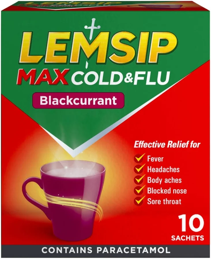 Lemsip Max Cold & Flu Blackcurrant Sachets (10 sachets)