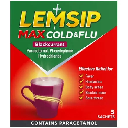 Lemsip Max Cold & Flu Blackcurrant Sachets (5 sachets)