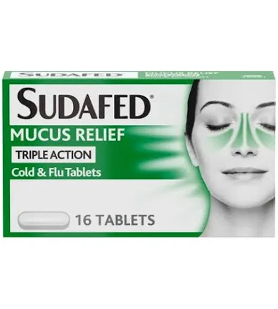 Sudafed Mucus Relief Triple Action Cold & Flu Tablets (16 tablets)