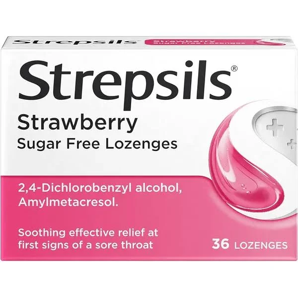 Strepsils Strawberry Sugar Free Lozenges (36 lozenges)