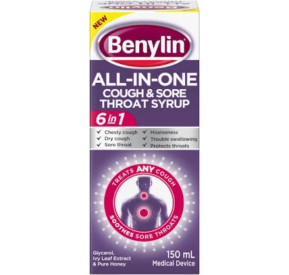 Benylin All-In-One Cough & Sore Throat Syrup (250ml)